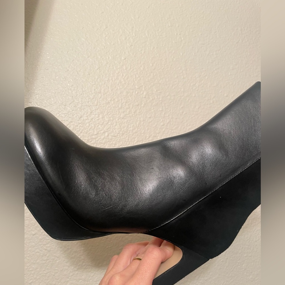 NWT H&M Black Leather Heeled Boots - Black Suede Boots - Platform Boots - Picture 7 of 10